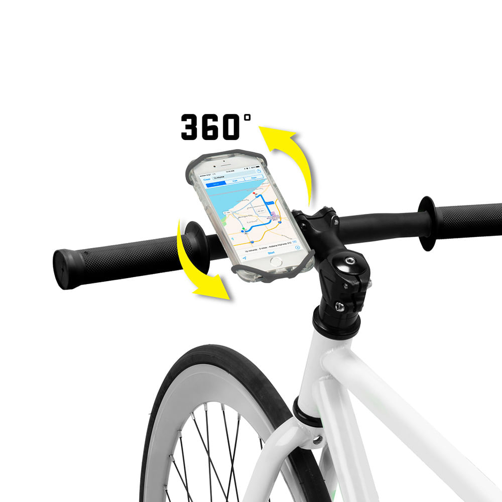 Imagen 1 del producto Soporte giratorio 360° para manillar de scooter/bicicleta Wraptor, adaptable a teléfonos grandes, correa universal, sujeta el teléfono de forma segura