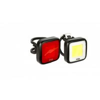 Luz Blinder Mob V MR Chips Black, luz blanca delantera, luz roja posterior, base negra, recargable vía USB, 44 lúmenes, 5 modos, 42 x 42 x 62mm