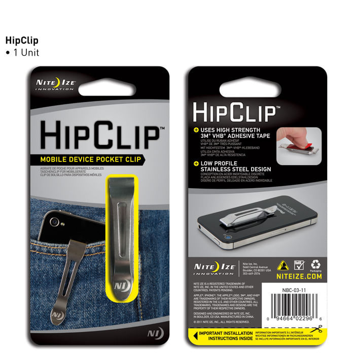 Imagen 2 del producto Clip de bolsillo para dispositivos móviles Nite Ize Hipclip acero inoxidable, adhesivo 3M, clip discreto