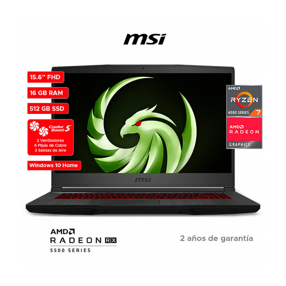 Imagen 2 del producto Laptop Msi Bravo 15 A4Ddr 15.6"" Amd Ryzen 7, 512GB SSD, 16GB RAM, Radeon Rx5500M, Win10 Home