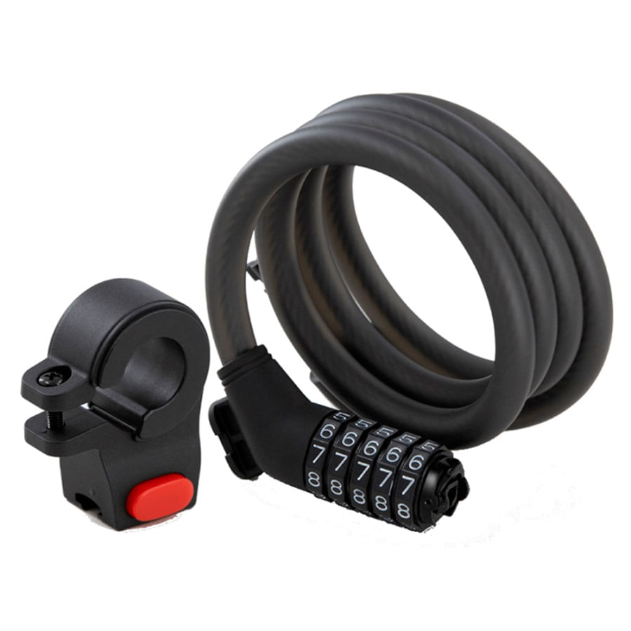Imagen 1 del producto Candado con combinación Ninebot color negro, cable de acero trenzado recubierto de PVC, bloquedo de 5 dígitos, 1.2 metros de longitud, peso 340 gramos