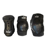 Set de protección Krown color negro talla L, 2 rodilleras, 2 coderas, 2 muñequeras, tejido mesh transpirable y velcros elásticos, protección de PVC