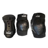 Set de protección Krown color negro talla XL, 2 rodilleras, 2 coderas, 2 muñequeras, tejido mesh transpirable y velcros elásticos, protección de PVC