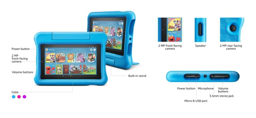 Imagen 2 del producto Tablet Amazon Fire 7 Kids 7"" 9th generación, 16GB, 1GB RAM, cámara principal 2MP, frontal 2MP, Quad-Core, hasta 7 horas, azul