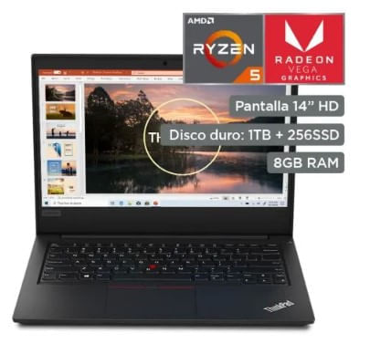 Imagen 2 del producto Laptop Lenovo ThinkPad E495 14"" AMD Ryzen 5, 1TB HDD + 256GB SSD, 8GB RAM, Radeon Vega 8, Windows
