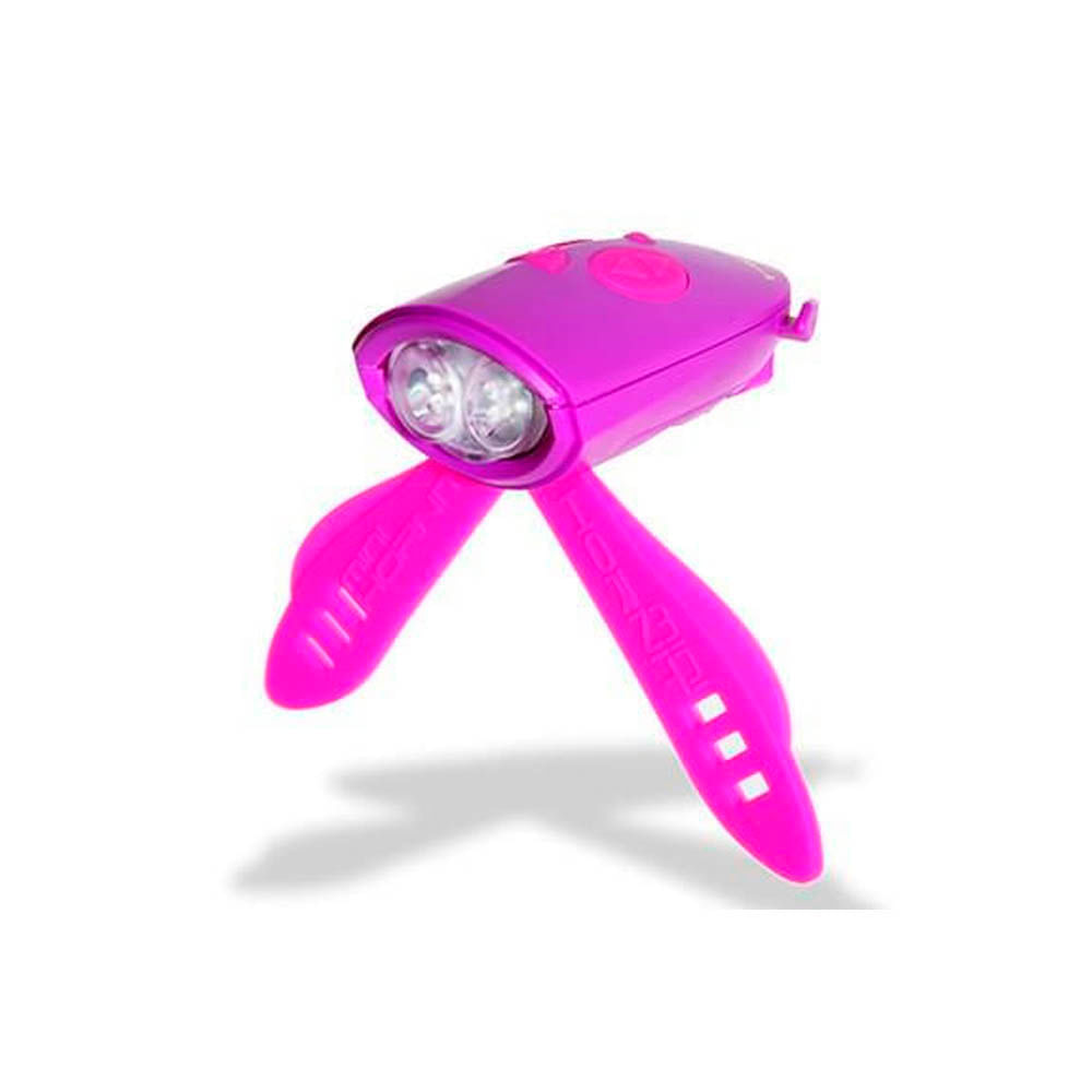 Imagen 2 del producto Mini bocina para scooters y bicicletas Hornit luz blanca y verde, 12 lúmenes, 25 sonidos, morado y rosado