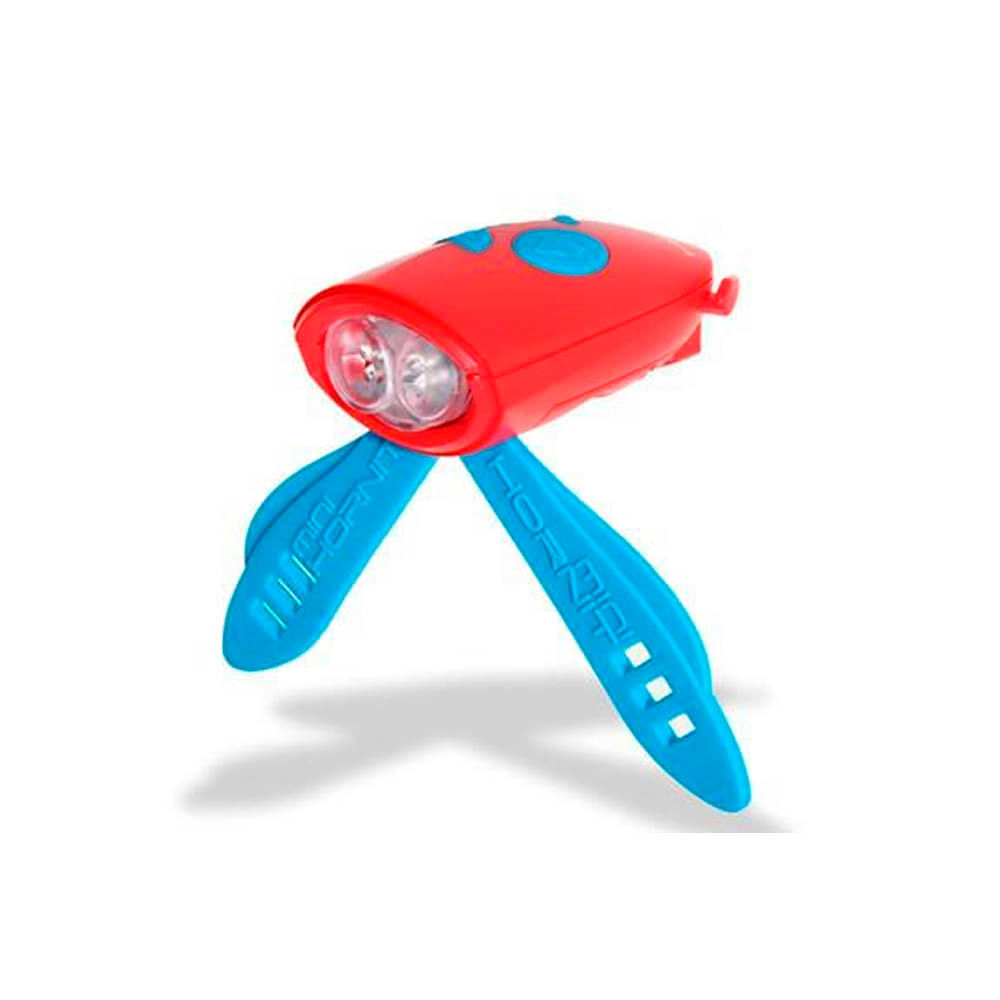 Imagen 2 del producto Bocina Mini azul/rojo, con luz blanca y verde, 12 lúmenes, 25 sonidos, 2 pilas AAA, disparador remoto, ajustable para bicicletas y scooters