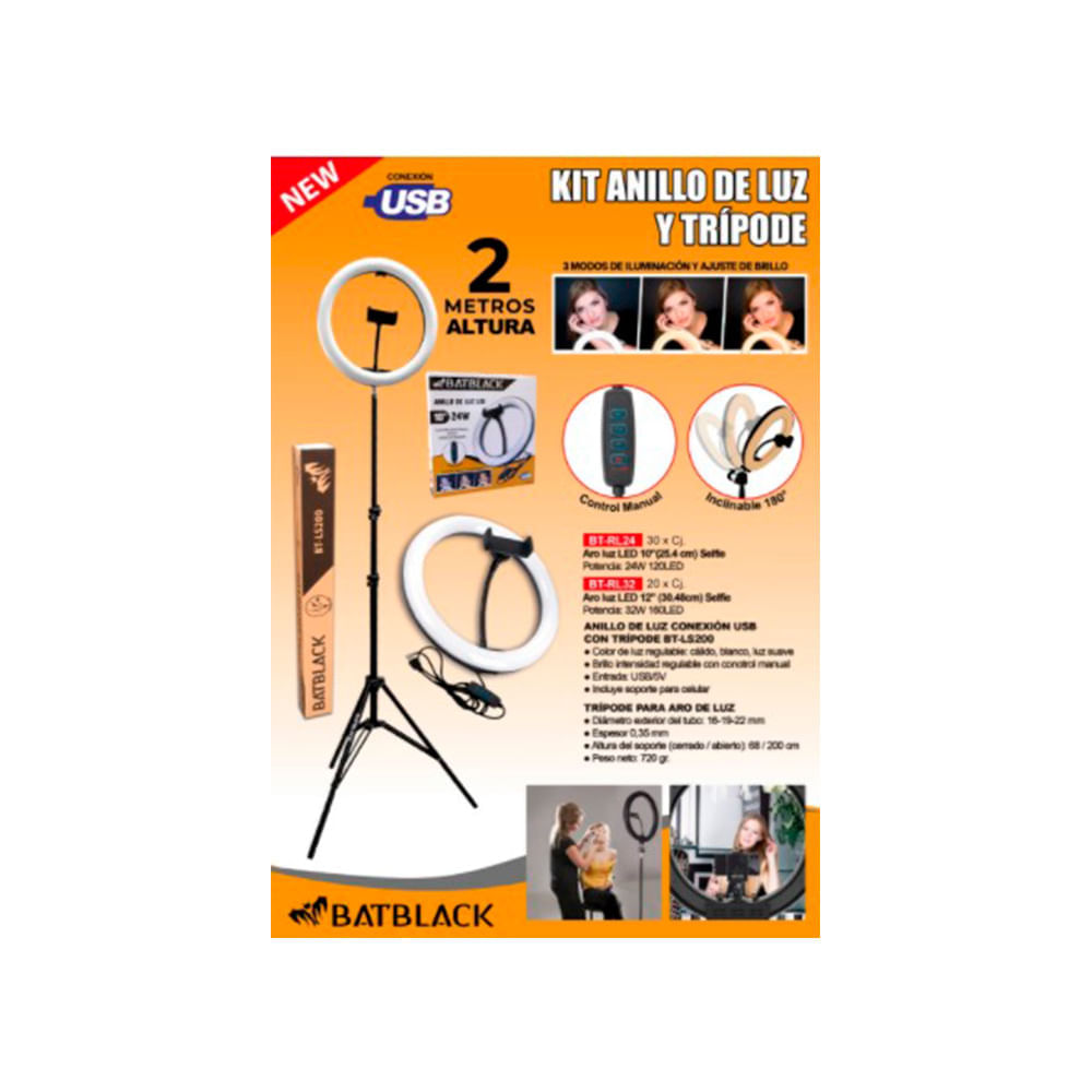 Imagen 2 del producto Kit anillo de luz led Batblack 12"" 30 cm, 32w, 3 modos de iluminación
