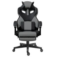Silla gamer Office Space Black Panther gas lift clase 2, tapiz cuero pu, máx. 120 kg, inclinación 90 - 145°, negro y gris