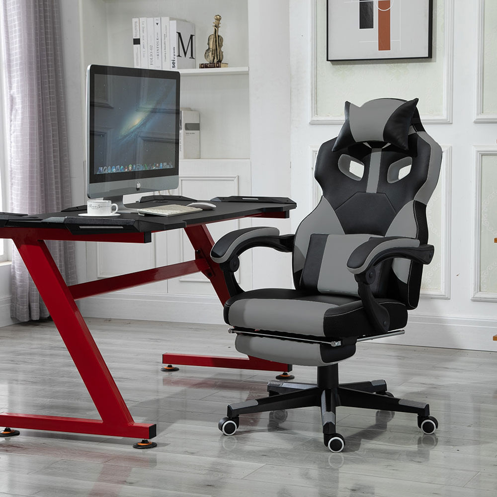 Imagen 2 del producto Silla gamer Office Space Black Panther gas lift clase 2, tapiz cuero pu, máx. 120 kg, inclinación 90 - 145°, negro y gris