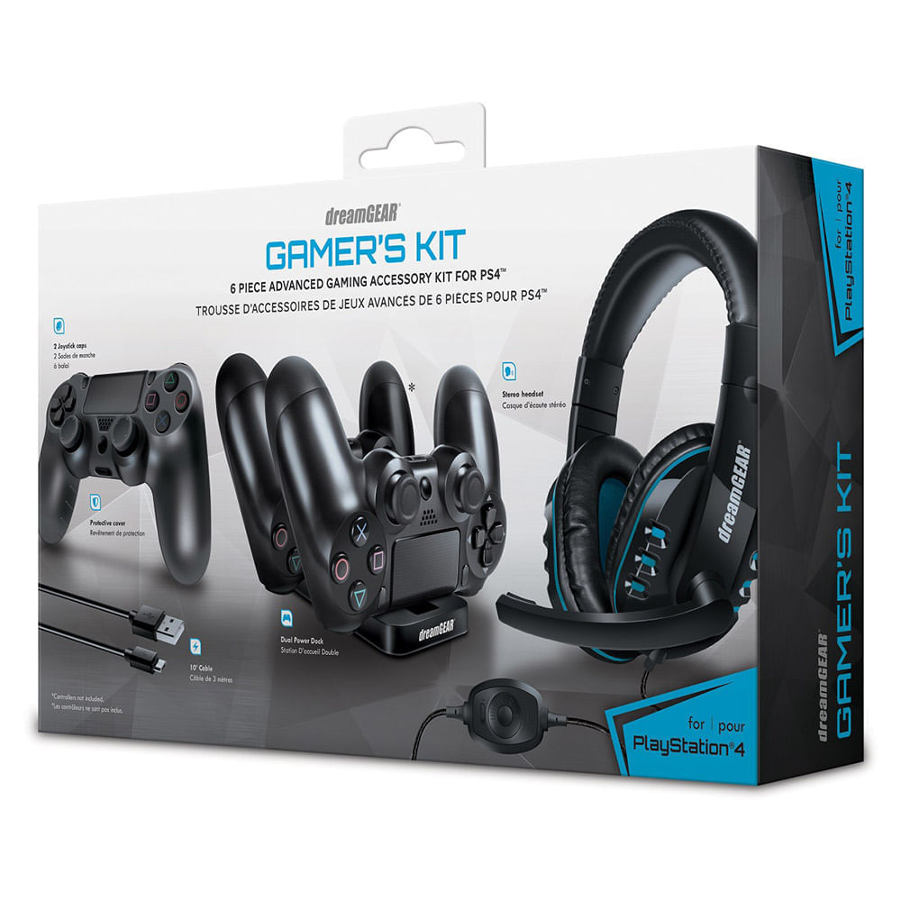 Imagen 2 del producto Kit de 6 piezas Dreamgear Dgps46436 base de carga dual + cable + audífono + protector de silicona, para PS4
