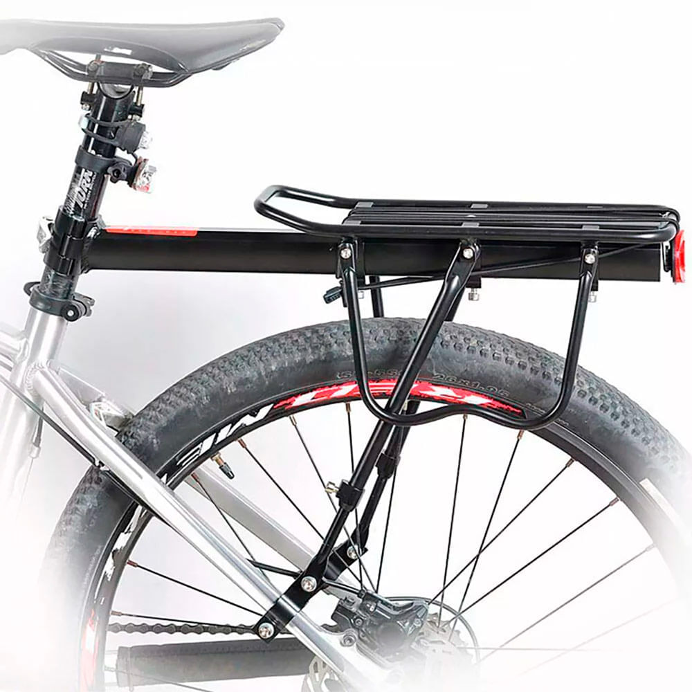 Imagen 2 del producto Rack portabulto negro posterior para bicicleta, de aluminio, soporta hasta 15kg, se puede usar con alforjas, mochilas y más, soporte de 3 puntos