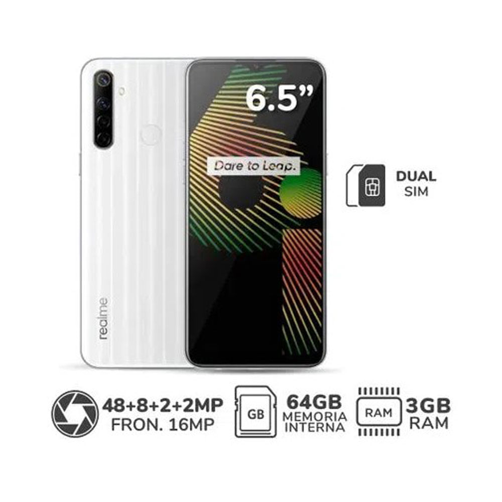 Imagen 2 del producto Celular Realme 6I 64GB, 3GB ram, cámara principal 48MP + 8MP + 2MP + 2MP, frontal 16MP, 6.5"", MediaTek, blanco