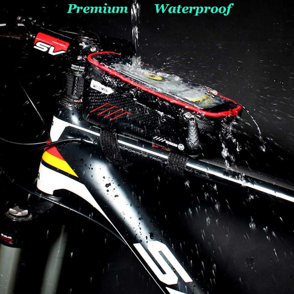 Imagen 2 del producto Bolso de bicicleta para celular Wildman impermeable, 6.5"", carcasa rígida, correas de velcro y cierre