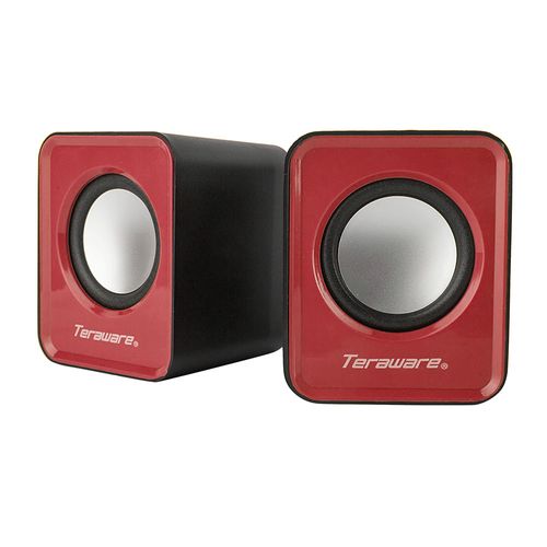 Parlantes para pc Teraware, conexión usb 2.0 y 3.5 mm, 3W x2, 7.8cm x 6.1cm, negro con rojo