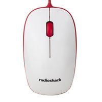 Mouse alámbrico Radioshack 2604702 slim, conexión usb, 1000 dpi, 3 botones, blanco con rojo
