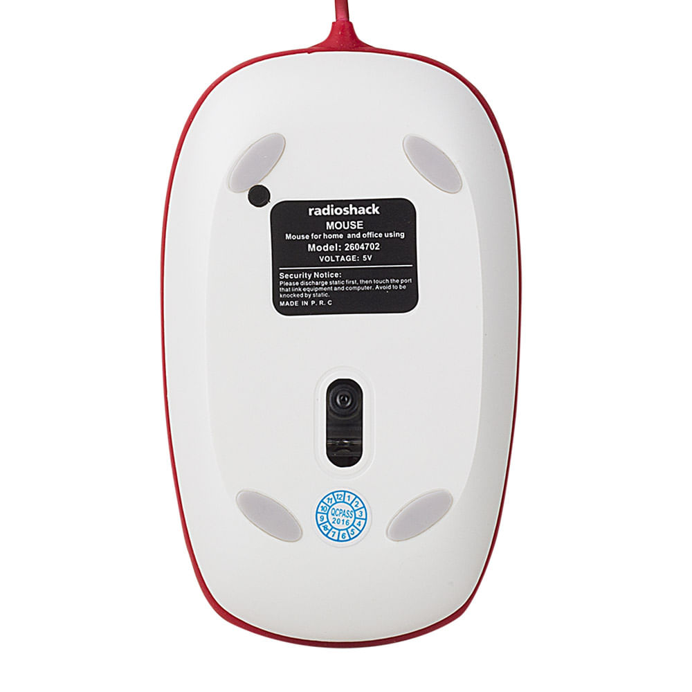 Imagen 2 del producto Mouse alámbrico Radioshack 2604702 slim, conexión usb, 1000 dpi, 3 botones, blanco con rojo