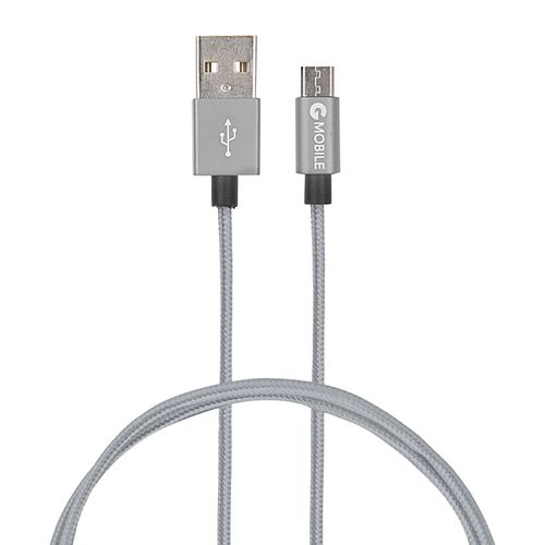 Cable micro usb a usb G Mobile 1 m, forrado de nylon, plateado