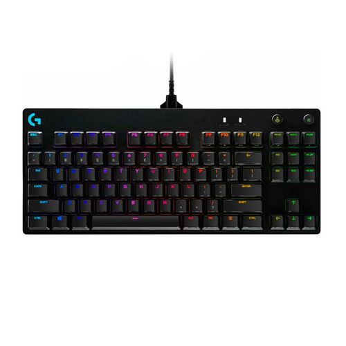 Teclado gamer Logitech G Pro, mecánico, alámbrico, conexión usb, sin teclado numérico, luces RGB