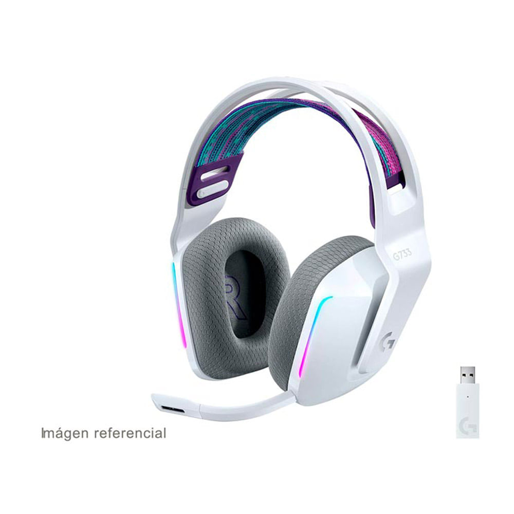 Imagen 2 del producto Audífonos gamer inalámbricos Logitech G733 Lightspeed, conexión usb, 39 ohm, sensibilidad 87.5 dB, RGB, PC y consolas, blanco