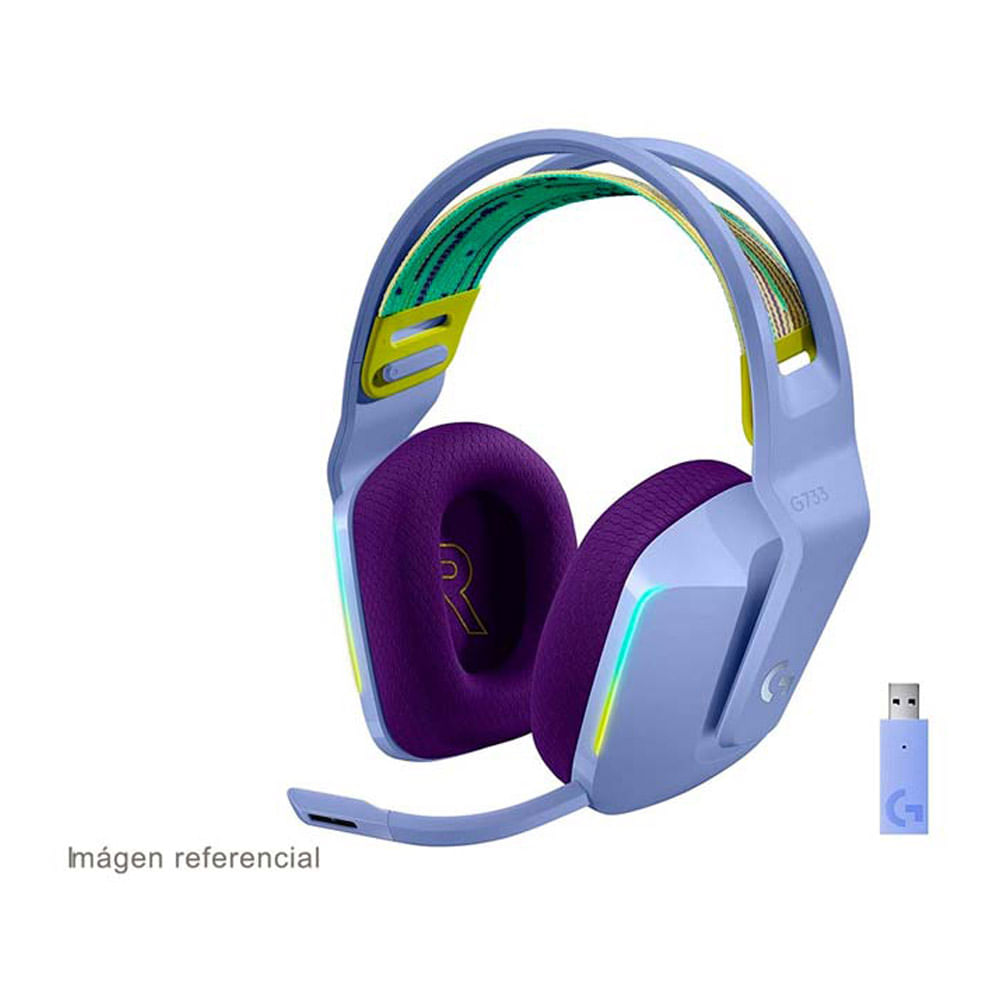 Imagen 2 del producto Audífonos gamer inalámbricos Logitech G733 Lightspeed, conexión usb, 39 ohm, sensibilidad 87.5 dB, RGB, PC y consolas, lila