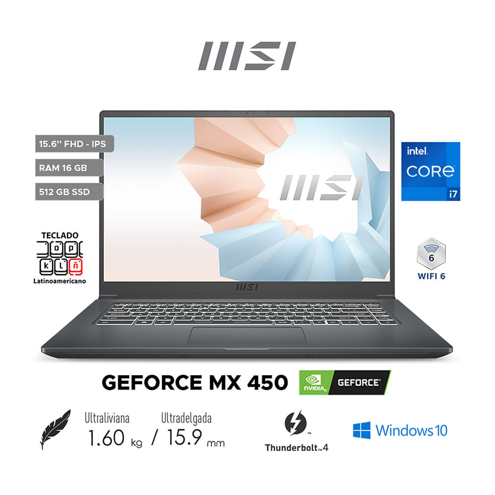 Imagen 2 del producto Laptop Modern 15 A11SB 15.6"" Intel Core i7-1165G7, 512GB SSD, 16GB RAM, Win10