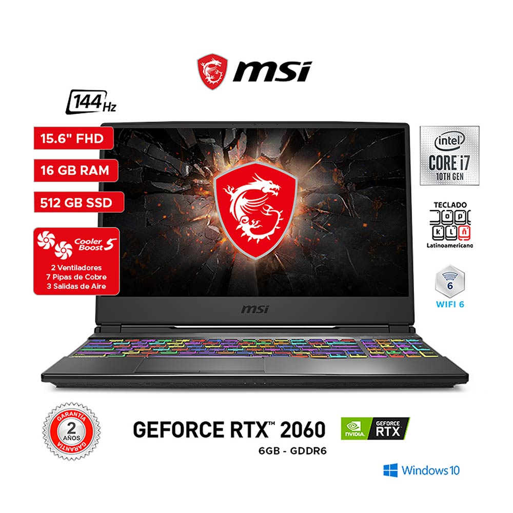 Imagen 2 del producto Laptop GP65 LEOPARD 10SEK 15.6"" Intel Core i7-10750H, 512GB SSD, 16GB RAM, Win10