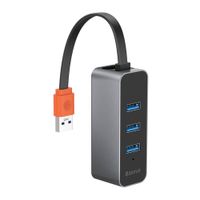 Hub Baseus Steel Cannon conector usb con puertos Usb 3.0 x3/RJ45 x1, gris