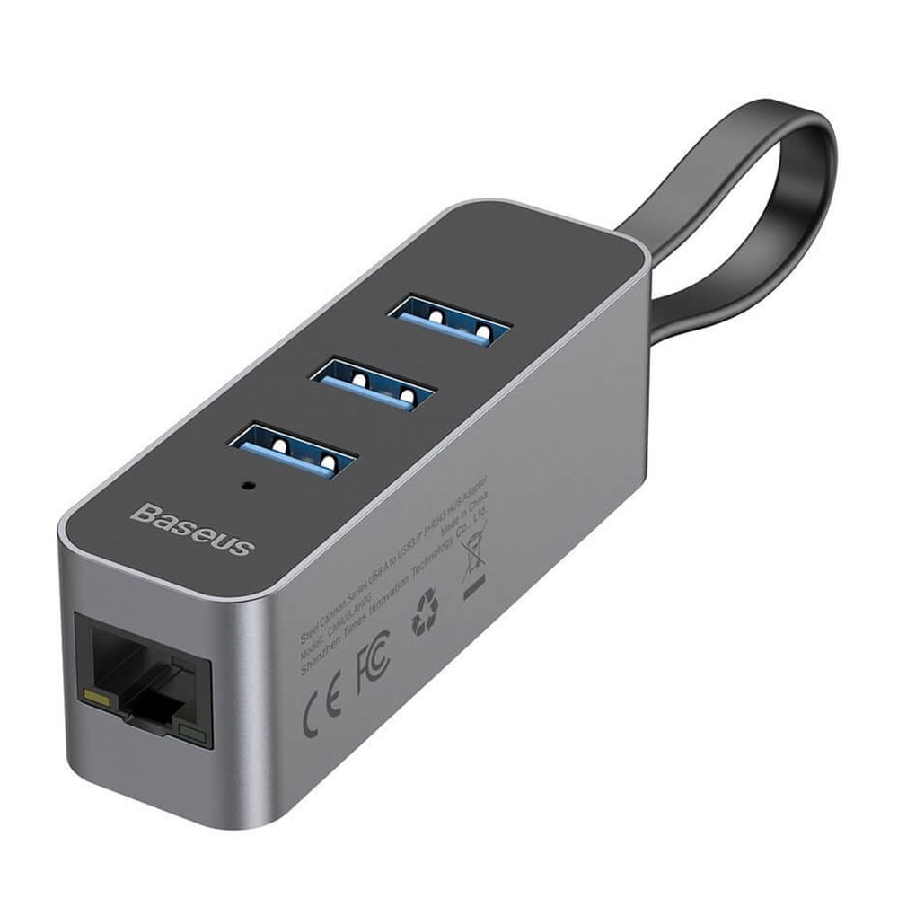 Imagen 2 del producto Hub Baseus Steel Cannon conector usb con puertos Usb 3.0 x3/RJ45 x1, gris