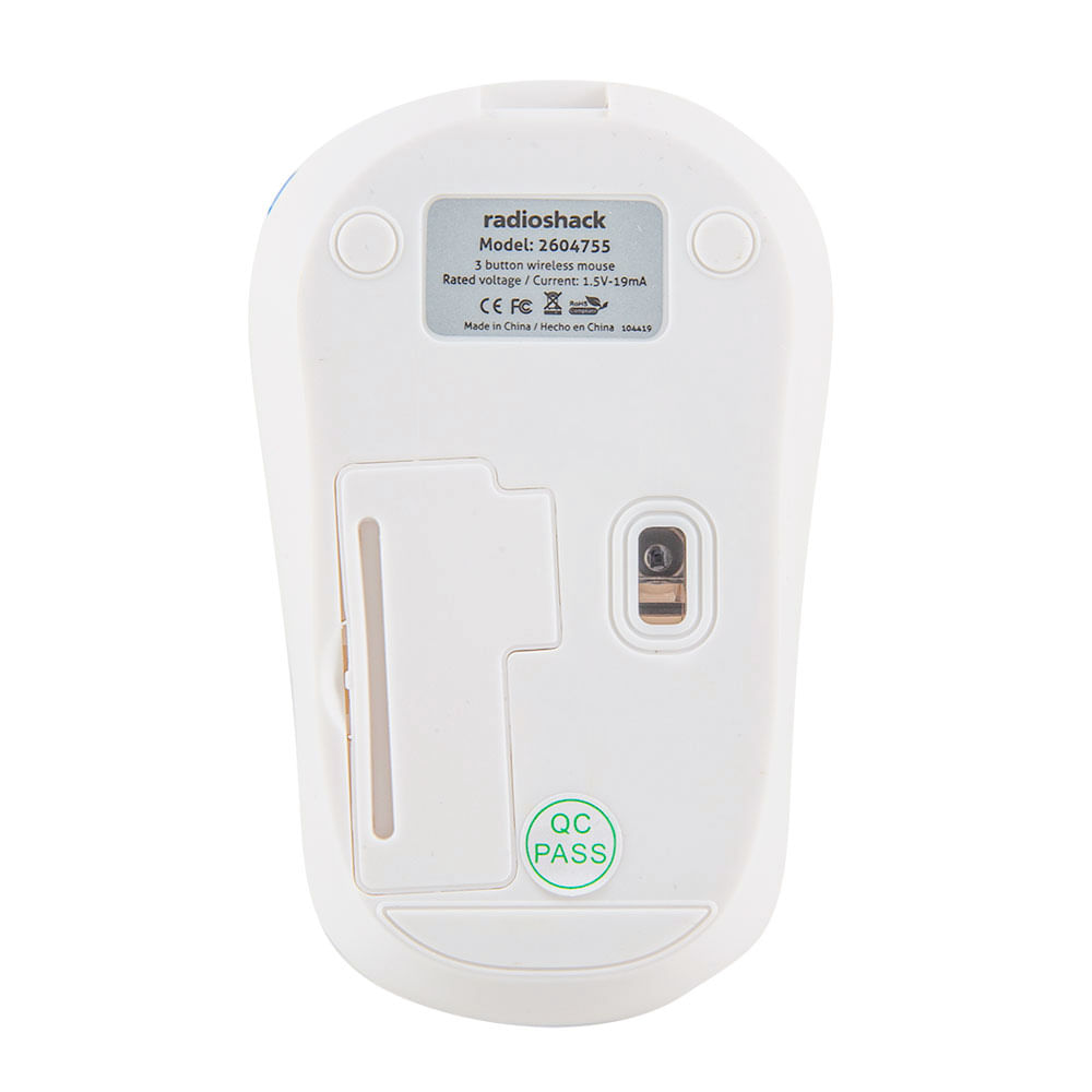 Imagen 2 del producto Mouse inalámbrico Radioshack, receptor usb, 1000 dpi, 3 botones, usa pila, blanco