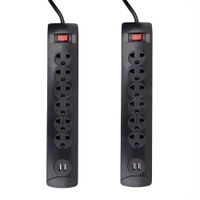Supresor de picos con switch Coolbox Teraware x 2, 6 tomas, 2 puertos USB, 1m, 1500W
