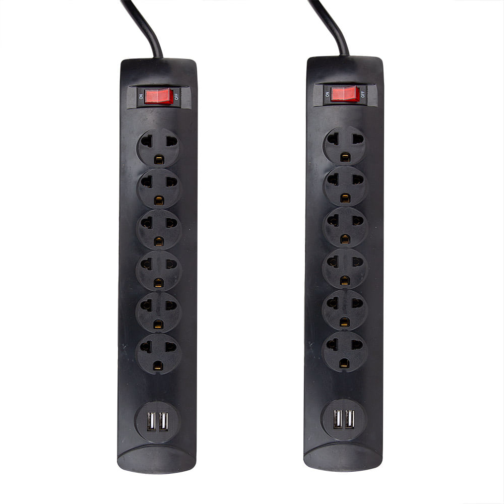 Supresor de picos con switch Coolbox Teraware x 2, 6 tomas, 2 puertos USB, 1m, 1500W