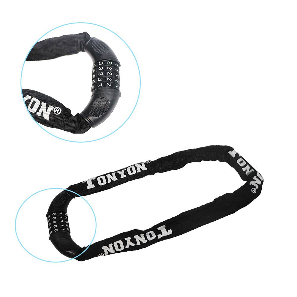 Imagen 2 del producto Cadena antirrobo Tonyon LK02 acero de manganeso, 90 cm, clave de 5 dígitos, negro