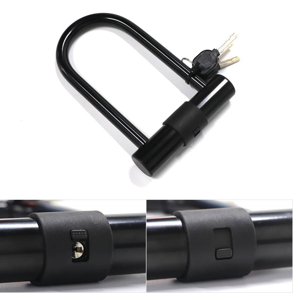 Imagen 2 del producto Candado tipo U para bicicleta y scooter, con soporte para vehiculo, cable de seguridad, 3 llaves, negro