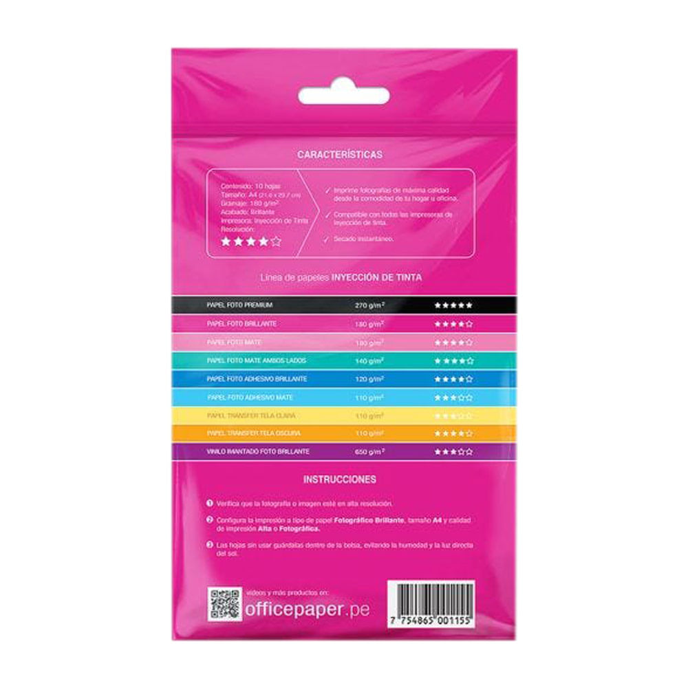 Imagen 2 del producto Papel fotográfico Office Paper brillante Canvas, A4, 10 hojas, 180g
