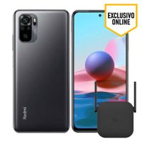 Celular Xiaomi Redmi Note 10 128GB, 4GB RAM, cámara trasera 48MP y frontal 13MP, 6.43”, gris + Mi Wi-Fi Range
