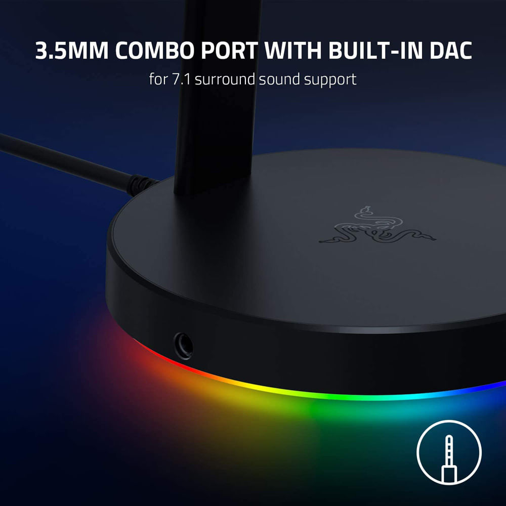 Imagen 2 del producto Soporte para headset Razer Baser Station V2 sonido envolvente 7.1, hub usb 3.1