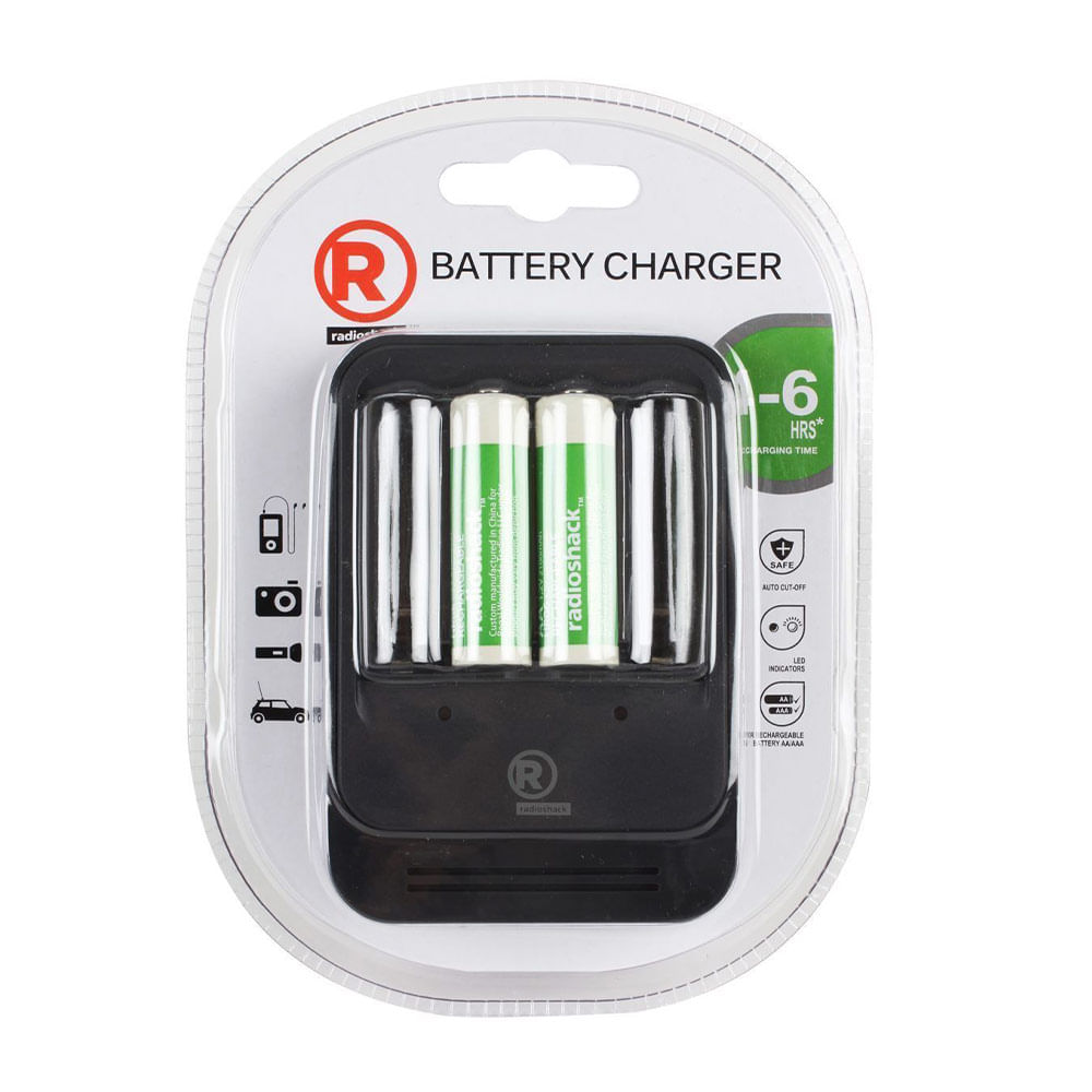 Cargador de pilas Radioshack AA/AAA, indicadores LED, sensor de temperatura, 4 - 6 horas + 2 pilas AA