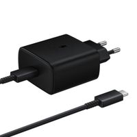 Cargador  de pared + cable Samsung tipo C a tipo C, 45W, carga rápida, negro