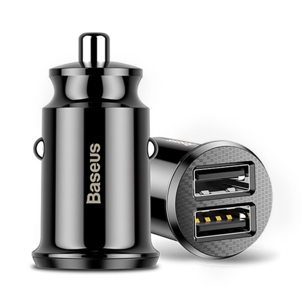 Cargador de auto Baseus Grain dual, 2 puertos usb, 3.1A, luz indicadora, negro