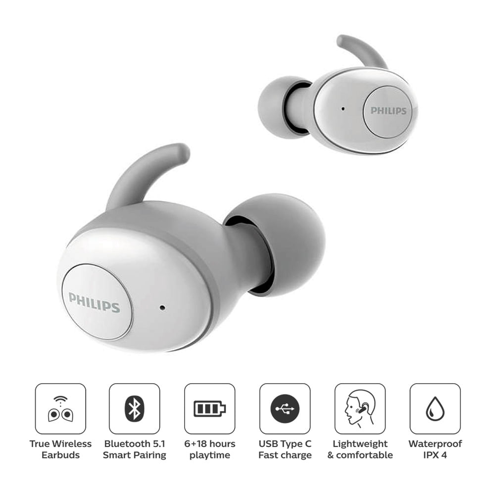 Imagen 2 del producto Audífonos bluetooth True Wireless Philips TAT3215WT resistente al agua IPX4, duración máx. 6 horas, blanco