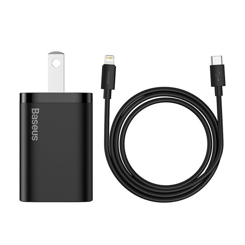 Cargador de pared + cable Baseus Super Si tipo C a lightning, 20W, carga rápida, 1m, negro