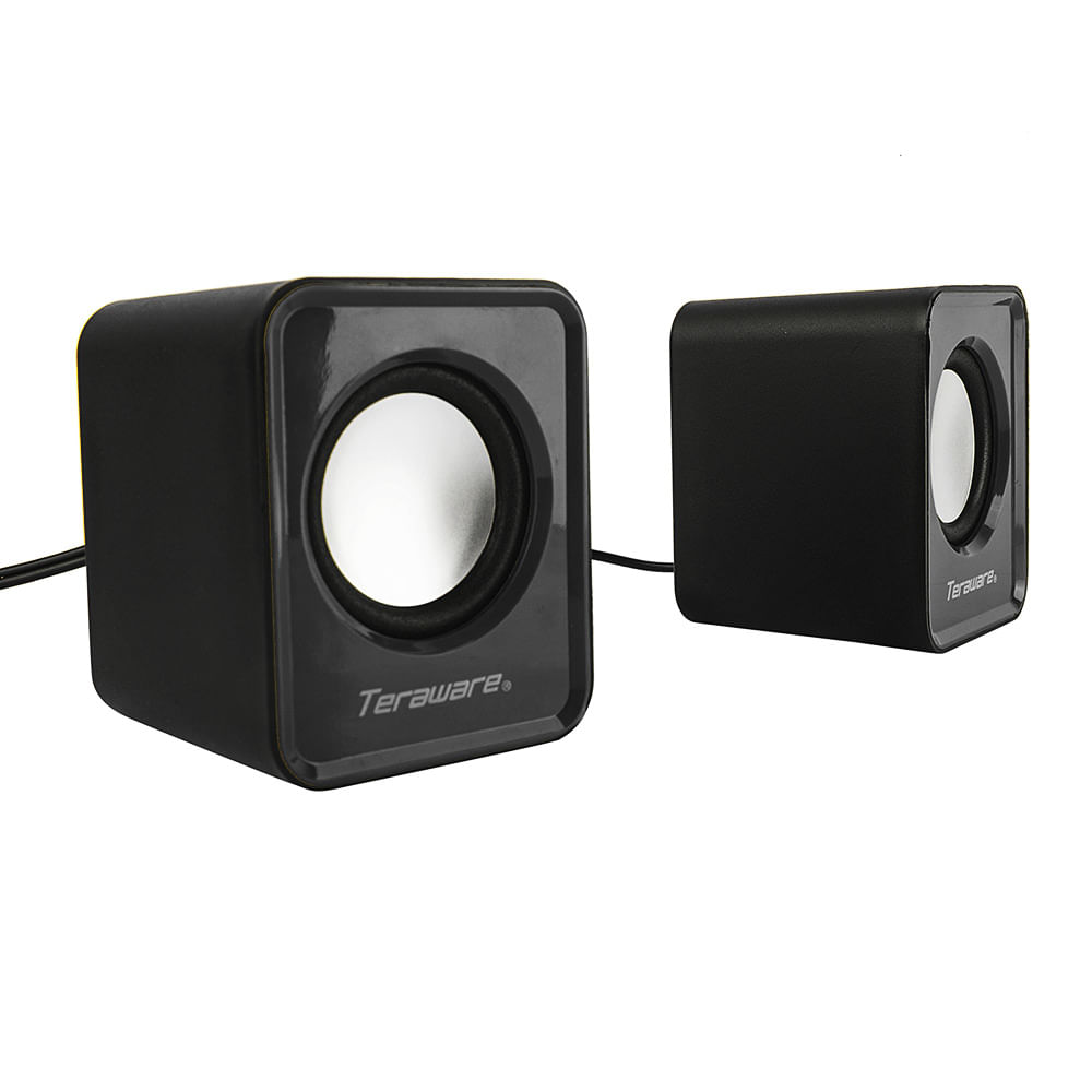 Parlantes para pc Teraware, conexión usb 2.0 y 3.5 mm, 3W x2, 7.8cm x 6.1cm, negro