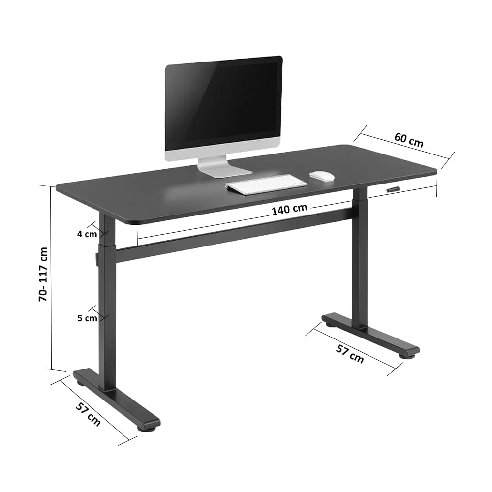 Escritorio Brateck con elevación de altura manual, resistente a la humedad, tablero MDF, negro