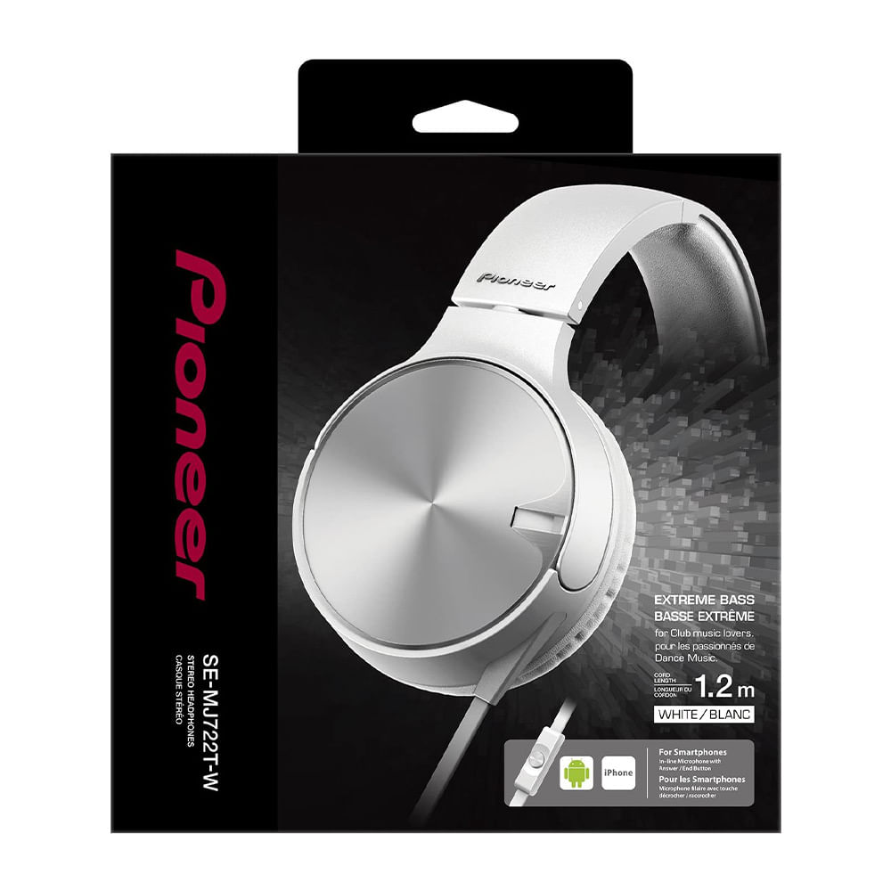 Imagen 2 del producto Audífonos on ear con micrófono Pioneer Extreme Bass DJ almohadillas acolchadas, conector 3.5 mm, control de llamadas, cable plano, blanco