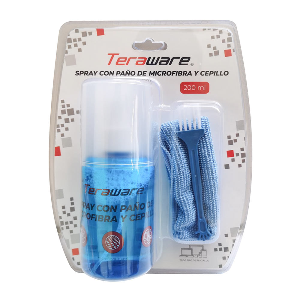 Líquido de limpieza Teraware para pantallas 200 ml + cepillo + paño microfibra