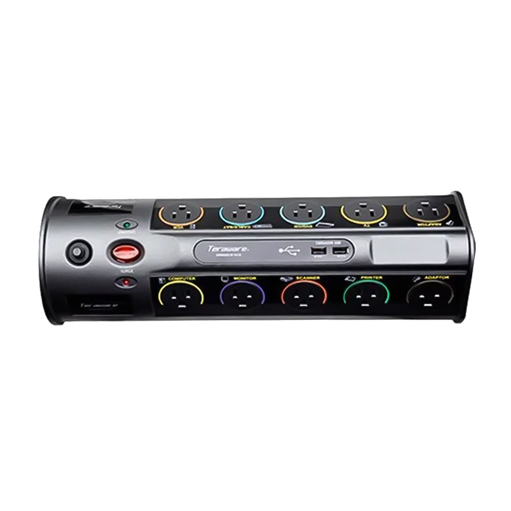 Supresor de pico con switch Coolbox Teraware 10 salidas universales y 2 puertos usb 3.1A