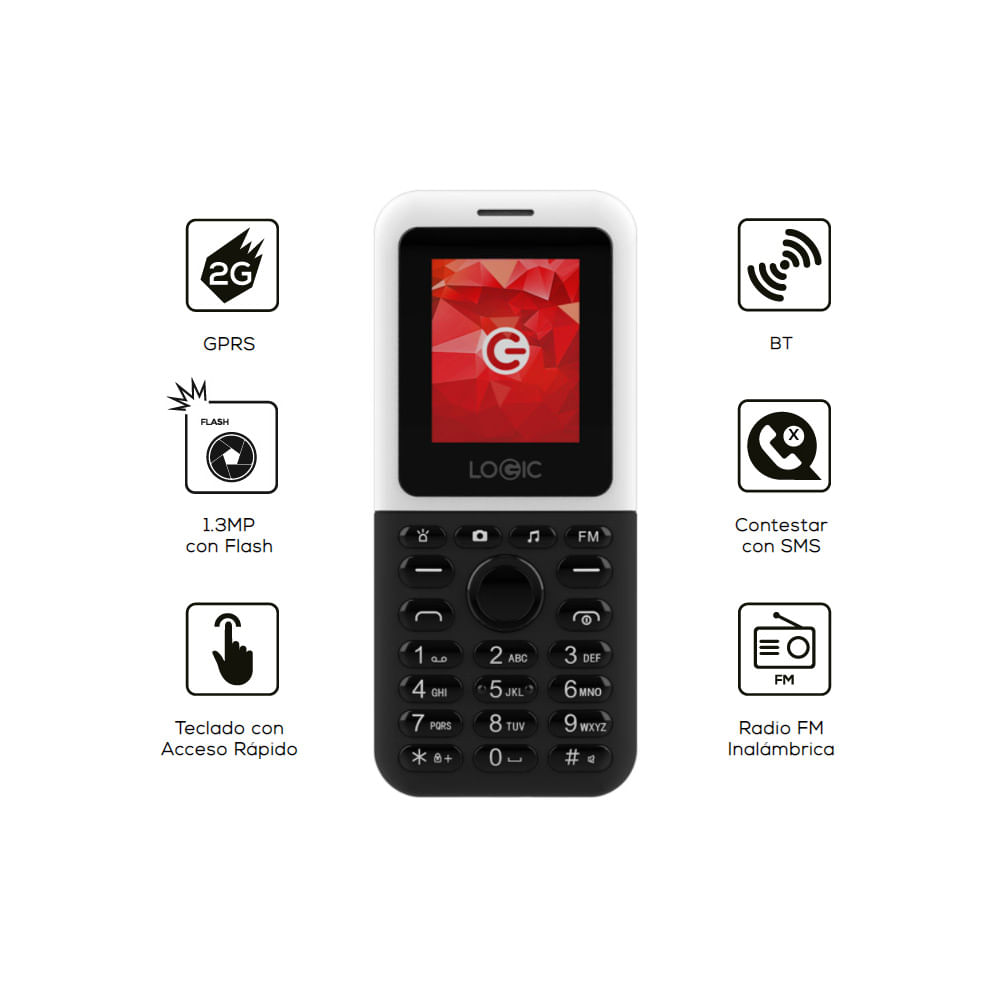 Imagen 2 del producto Celular Logic B8 32MB, 32MB ram, cámara principal 1.3MP + flash, radio FM, 1.77"", plata y negro