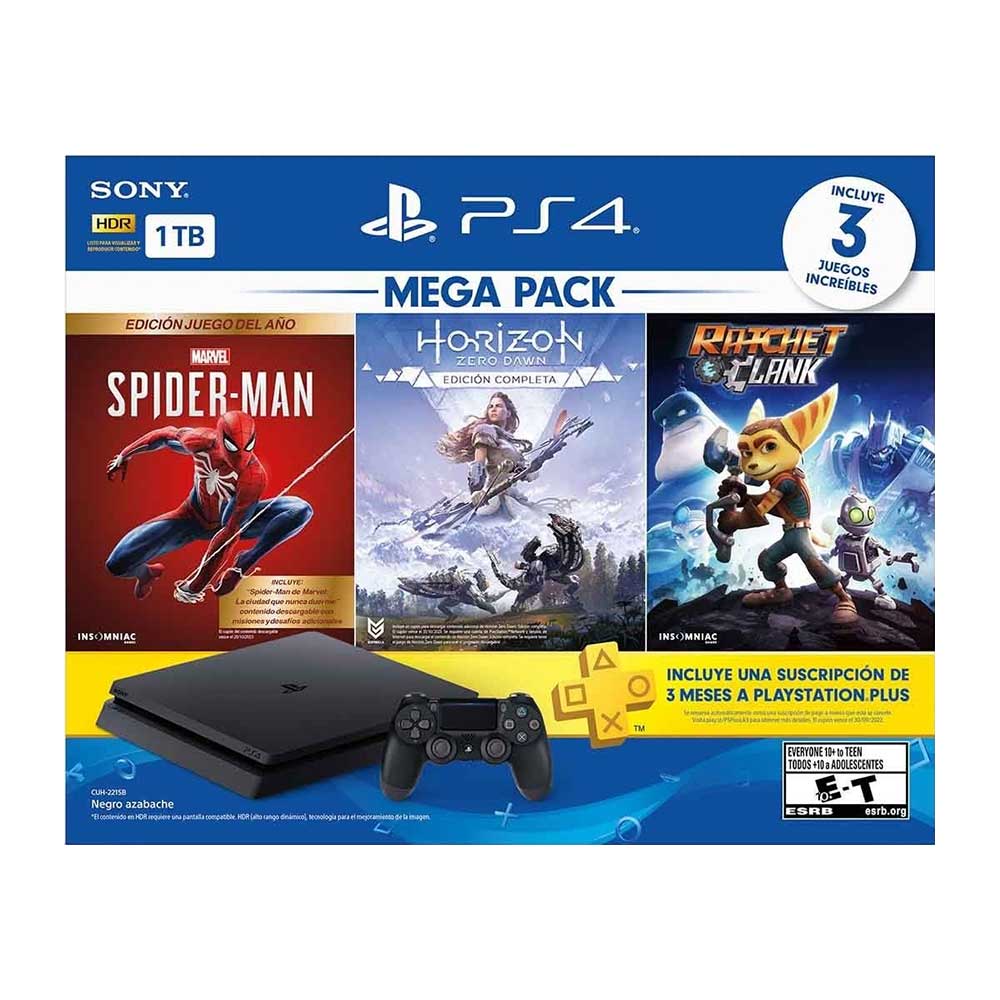 Imagen 1 del producto Consola PlayStation 4 1TB + Marvel SpiderMan + Horizon Zero Dawn + Ratchet & Clank + PS Plus 3 meses