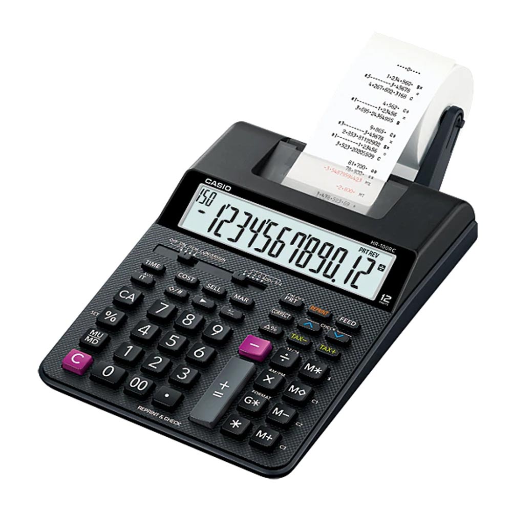 Imagen 1 del producto Calculadora con wincha Casio HR-100RC-BK 12 dígitos, 150 funciones, negro